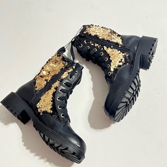 Zara Black Leather Sequined Lace Up Boots Size 6 US - Picture 13 of 15